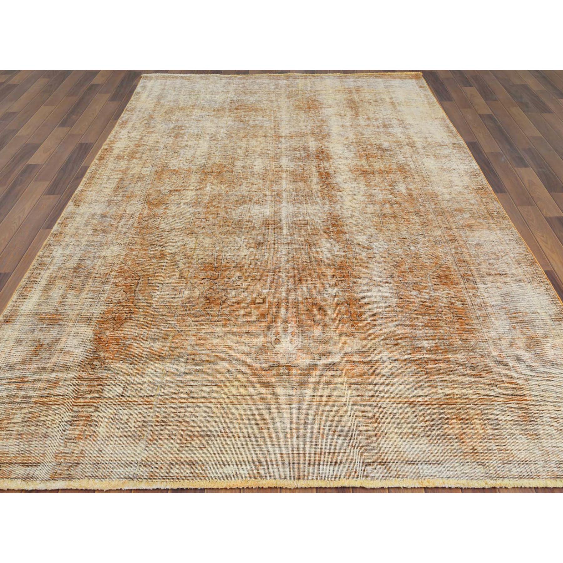 6'4"x9'6" Burnt Orange Stone Wash Vintage Persian Tabriz Clean Worn